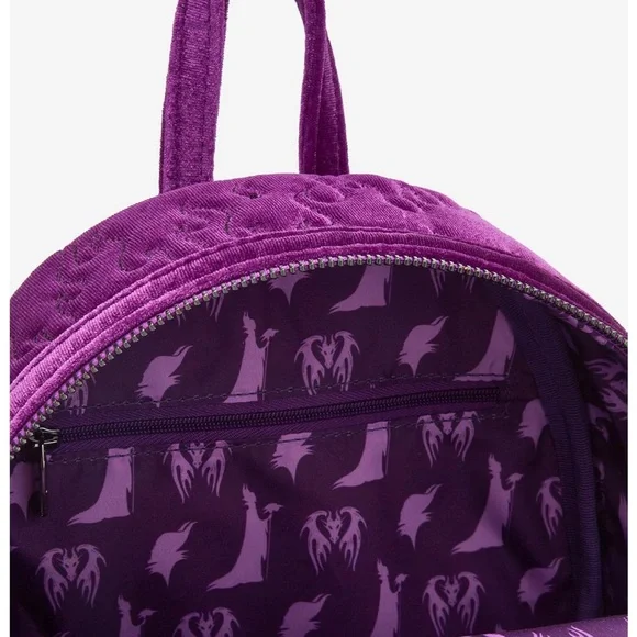 Loungefly Disney Sleeping Beauty Purple Velvet Maleficent Figural Mini Backpack - Picture 4 of 4